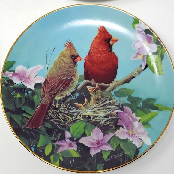 The Danbury Mint Cardinals for all Seasons Set 4 Plates Vtg 1999 23kt Gold Trim - Picture 7 of 8